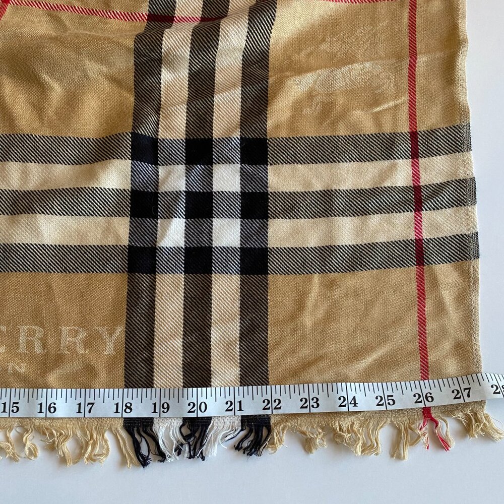 Burberry London Nova Check Beige Scarf Silk Blend Fringed Edge Lightweight - Picture 10 of 11